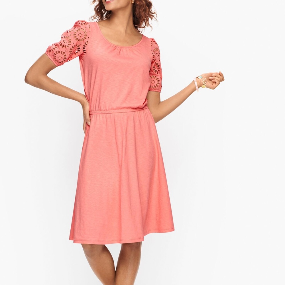 Talbots Coral Eyelet Sleeve Slub Knit Dress